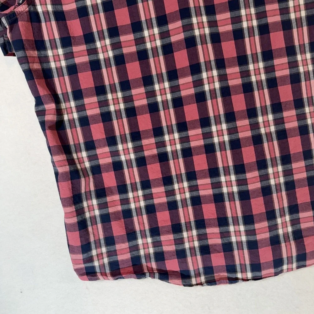 Lucky Brand Mens XXL Pink Navy Plaid Short Sleeve Pearl Snap‎ Western Shirt Y2K